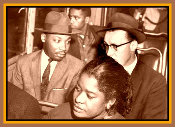 King and friends ride a newly desegregated Montgomery bus